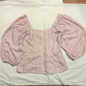 CAbi Carnival Striped Blouse with Puff Sleeves